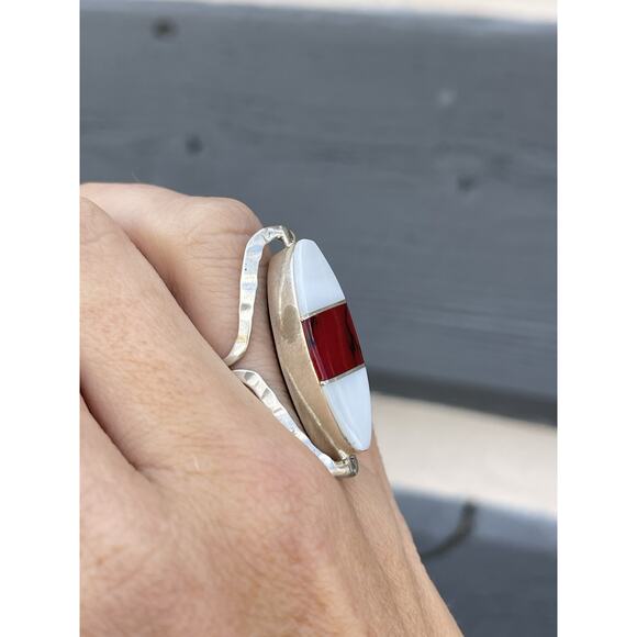 Vintage TAXCO Mexico 925 Sterling Silver FLIP Ring MOP Jasper Black Onyx sz 5.5 - Picture 8 of 9